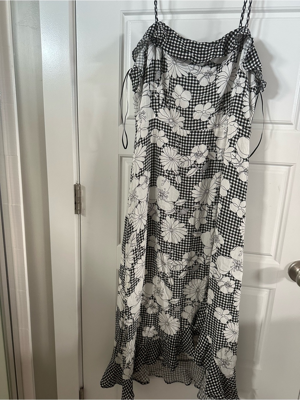 Le Lis Black & White Floral Gingham Midi Slip Dress